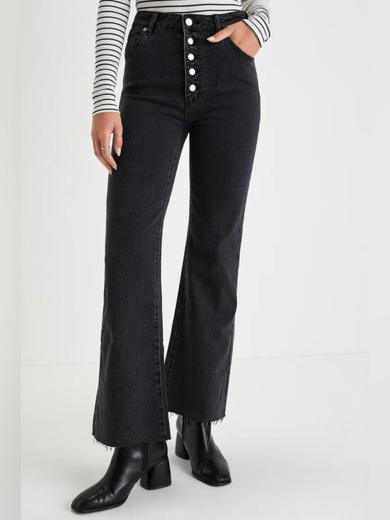 ROLLA'S Denim - Rolla's Eastcoast Crop Flare Washed Black High-Rise Denim Jeans Size 27